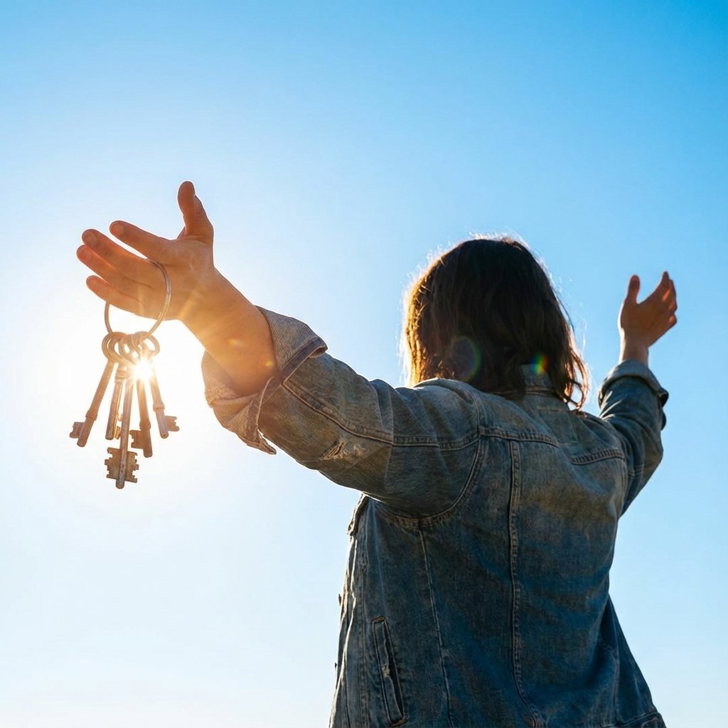 Happy person holding keys - Freedom